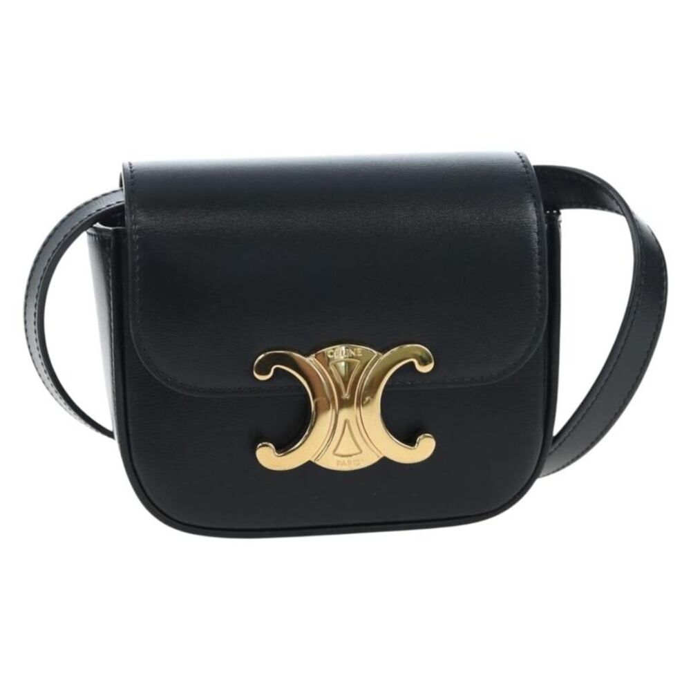 Celine Triomphe Smooth Calfskin Black Leather Shoulder Bag Bag